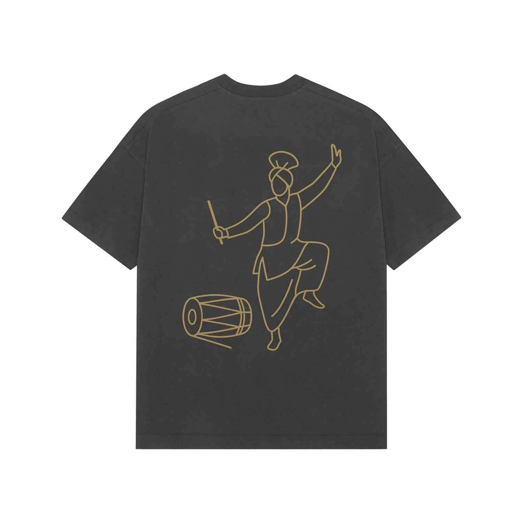 VVID Essentials – Punjab Bhangra Gold Line Art Oversized Premium Tee