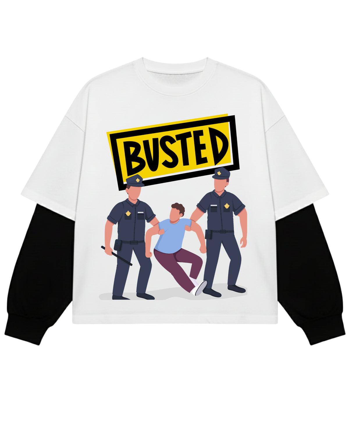 White With Black Sleeve Oversized Tee Front Design