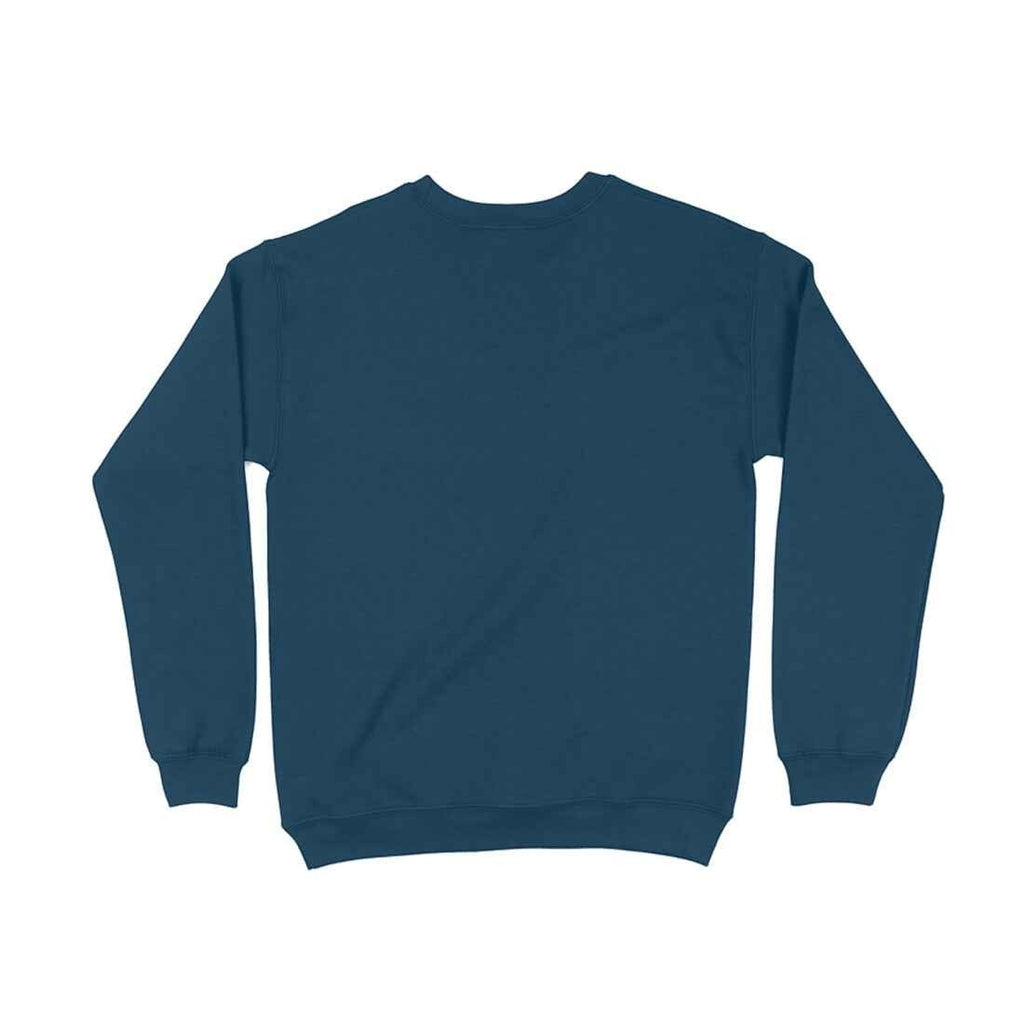 VVID - Indian Artisan Luxury Fashion House navy blue cotton blend crewneck sweatshirt with gold Lotus Crest design on front.