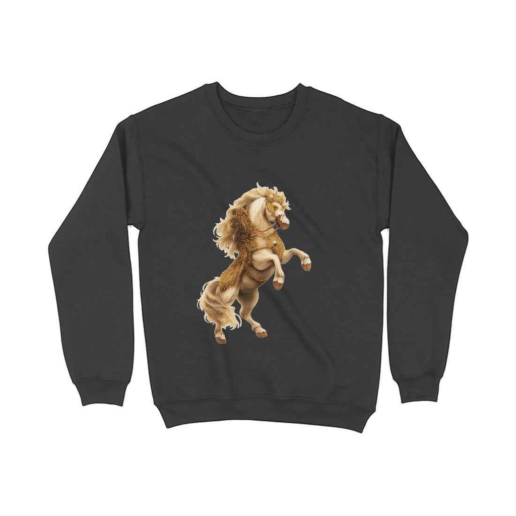 VVID - Kalki Guardian Sweatshirt in charcoal grey with a golden celestial horse graphic. Made from 320 GSM bio-washed fleece.