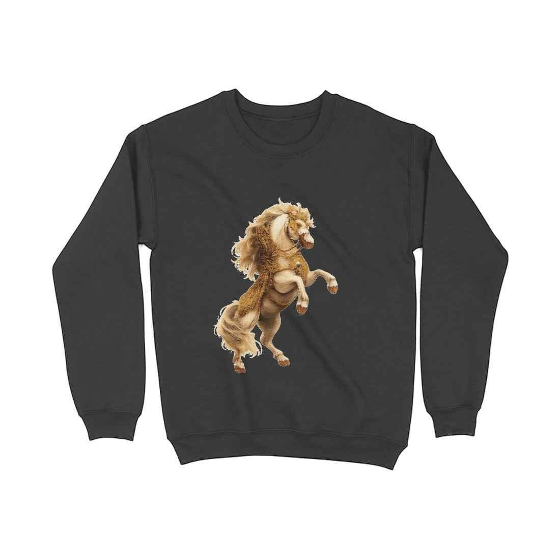 VVID - Kalki Guardian Sweatshirt in charcoal grey with a golden celestial horse graphic. Made from 320 GSM bio-washed fleece.