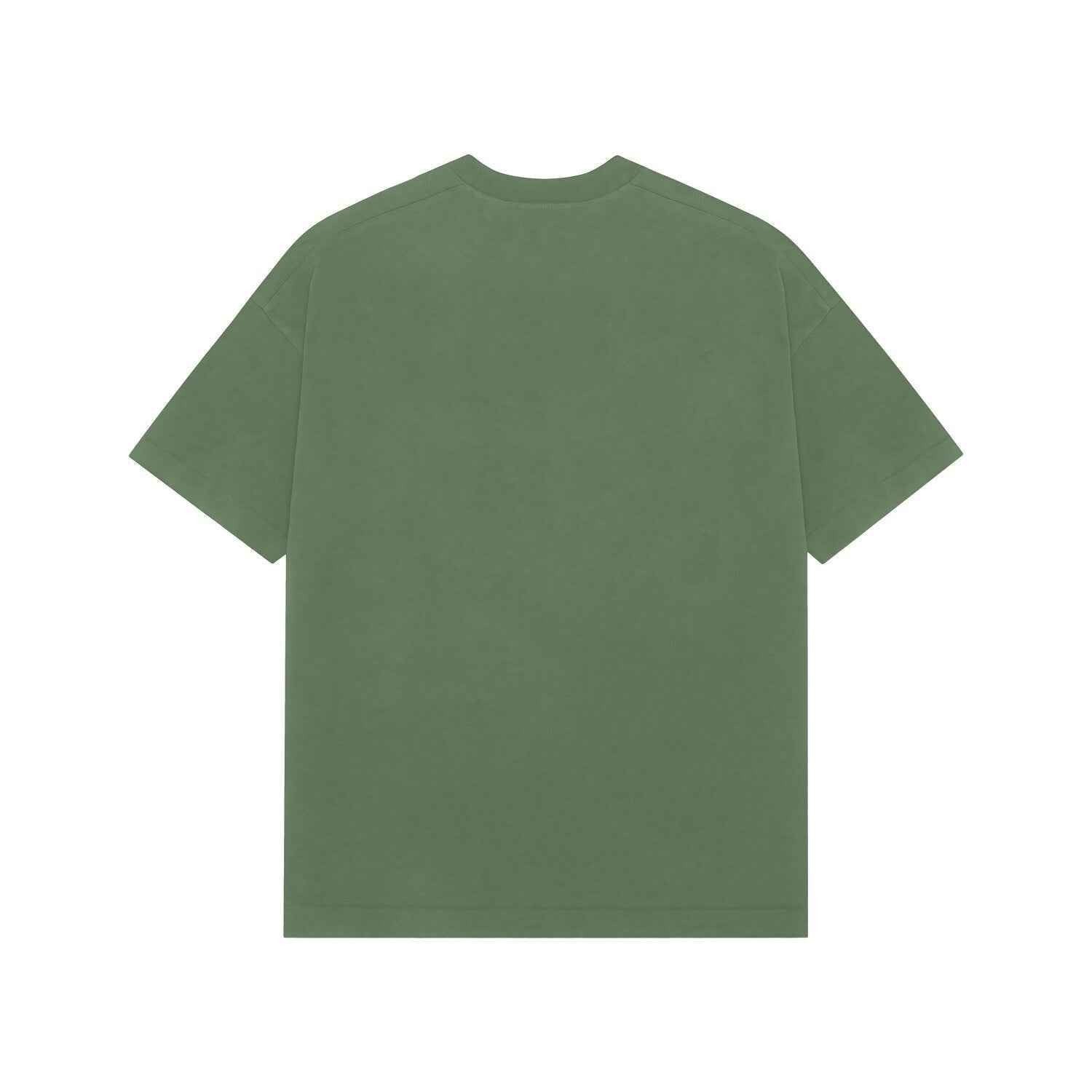 VVID Essential Oversized Tee in olive green. This premium cotton t-shirt features a relaxed fit and short sleeves.